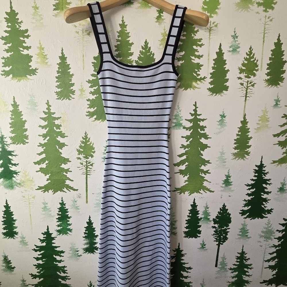 Striped Sleeveless Midi Stretch Dress